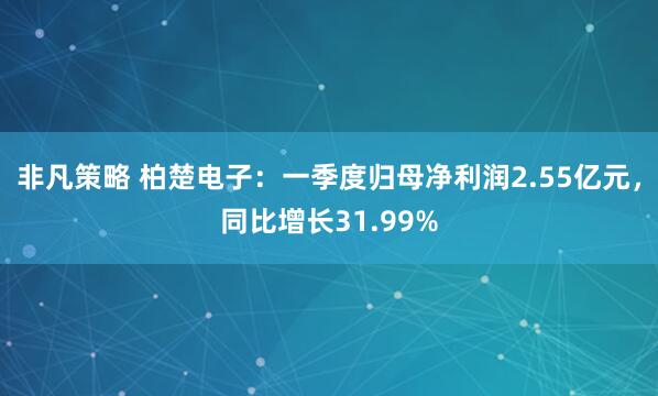 非凡策略 柏楚电子：一季度归母净利润2.55亿元，同比增长31.99%